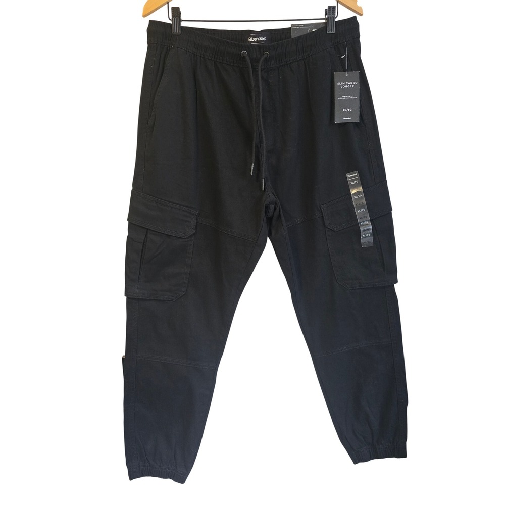 🆕️ NWT Bluenotes Mens XL Slim Cargo Jogger Pants Black Cotton Stretch 614-2505